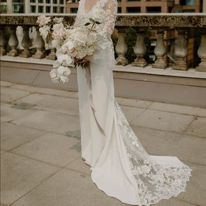 Long bell sleeve lace wedding dress
